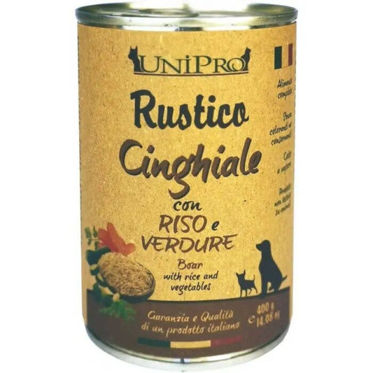 Unipro Rustico Cibo Umido Cinghiale Riso E Verdure Per Cani Barattolo 400g