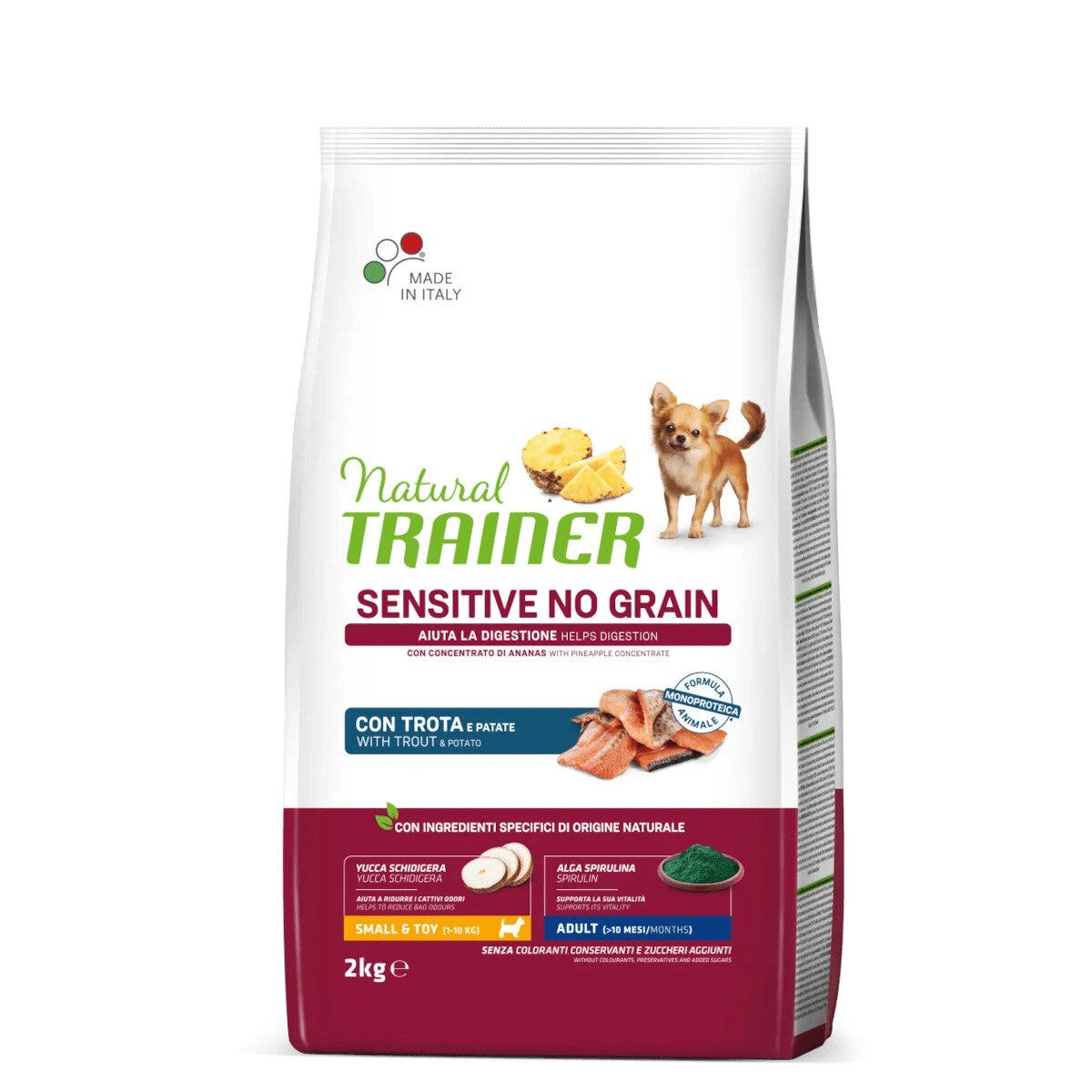 Natural Trainer Sensitive No Grain Small & Toy Adult Con Trota Per Cani Toy 2kg