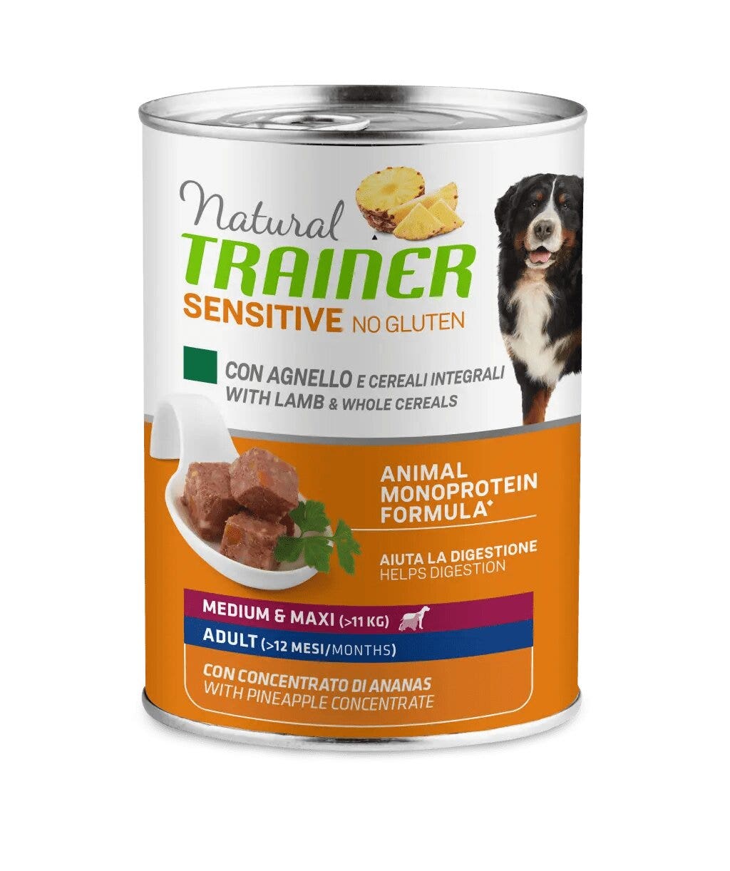 Natural Trainer Cane Sensitive No Gluten Medium & Maxi Adult con Agnello e Cereali 400g