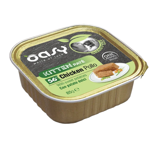 Oasy Wet Cat Grain Free Kitten Pollo con Patate Dolci Vaschetta 85 g