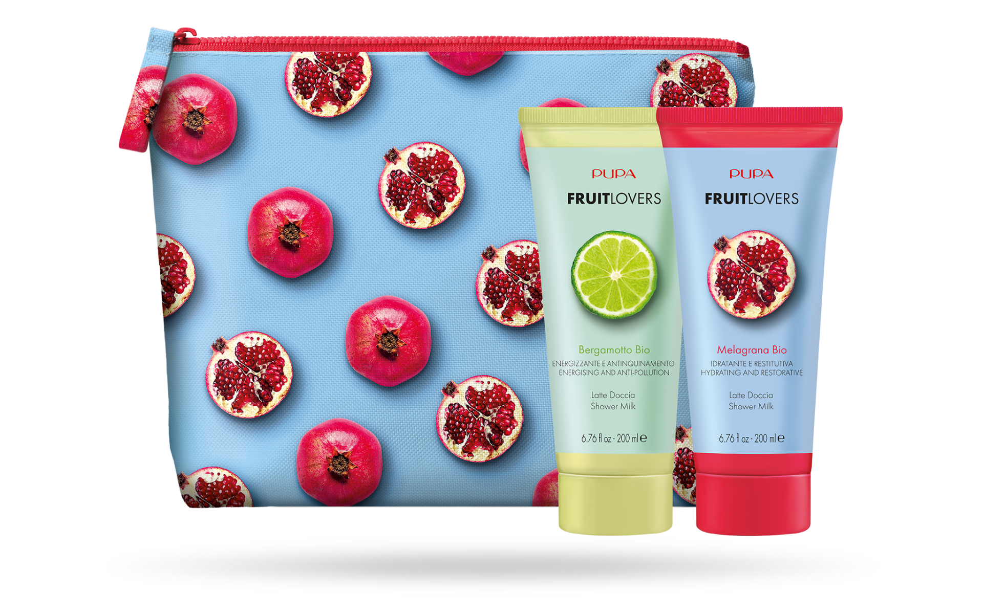 Pupa Fruit Lovers Mix Bergamotto Latte Doccia + Melagrana Latte Doccia + Pochette