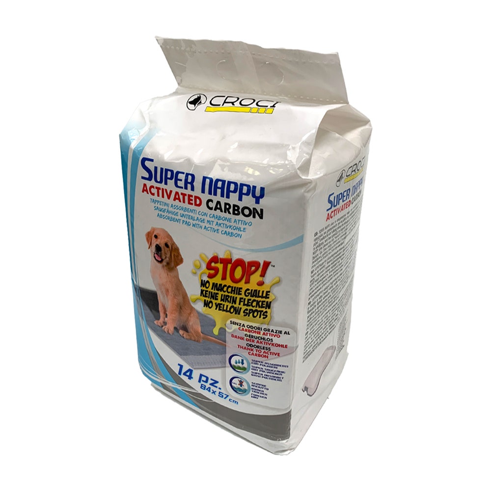 Croci Super Nappy Tappetini Igienici Al Carbone Attivo Per Cani 14 Pezzi 84x57cm