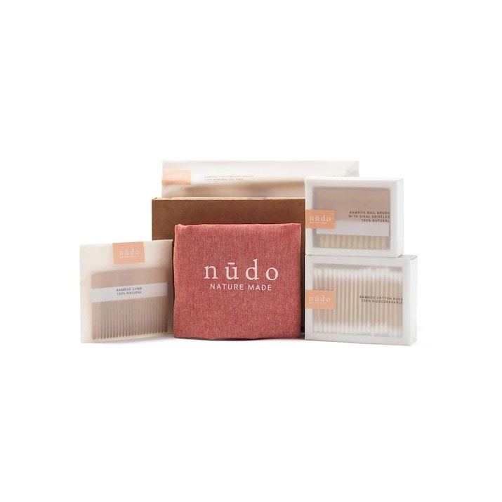 Nudo Kit Bamboo Essentials Cotton Fioc + Spazzolino Denti + Pettine + Spazzola Unghie + Shopper In Cotone