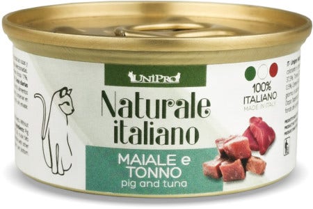 Unipro Naturale Italiano Cibo Umido Maiale E Tonno Per Gatti Adulti Scatoletta 85g