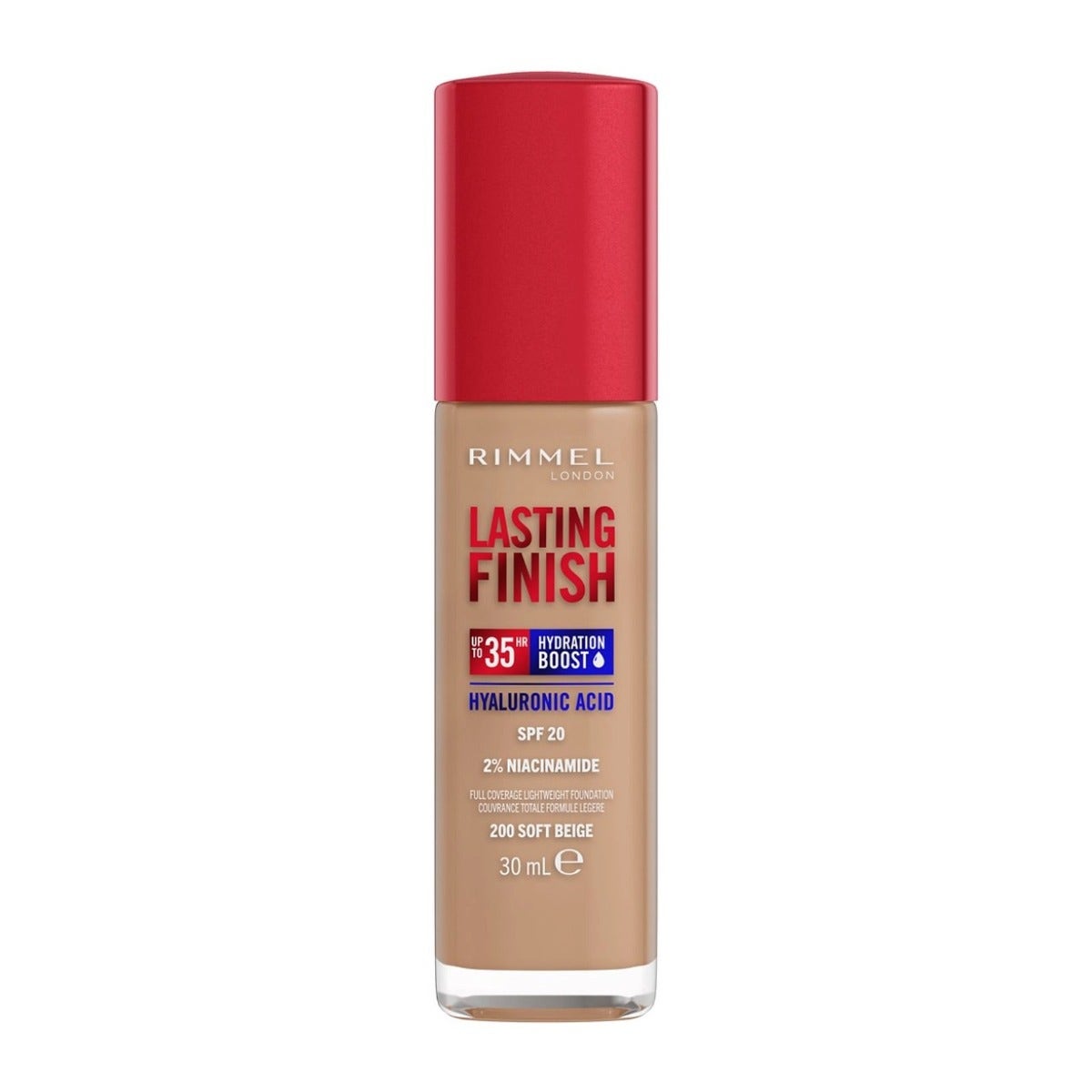 Rimmel Fondotinta Lasting Finish 35h Con Acido Ialuronico 200 Soft Beige 30ml