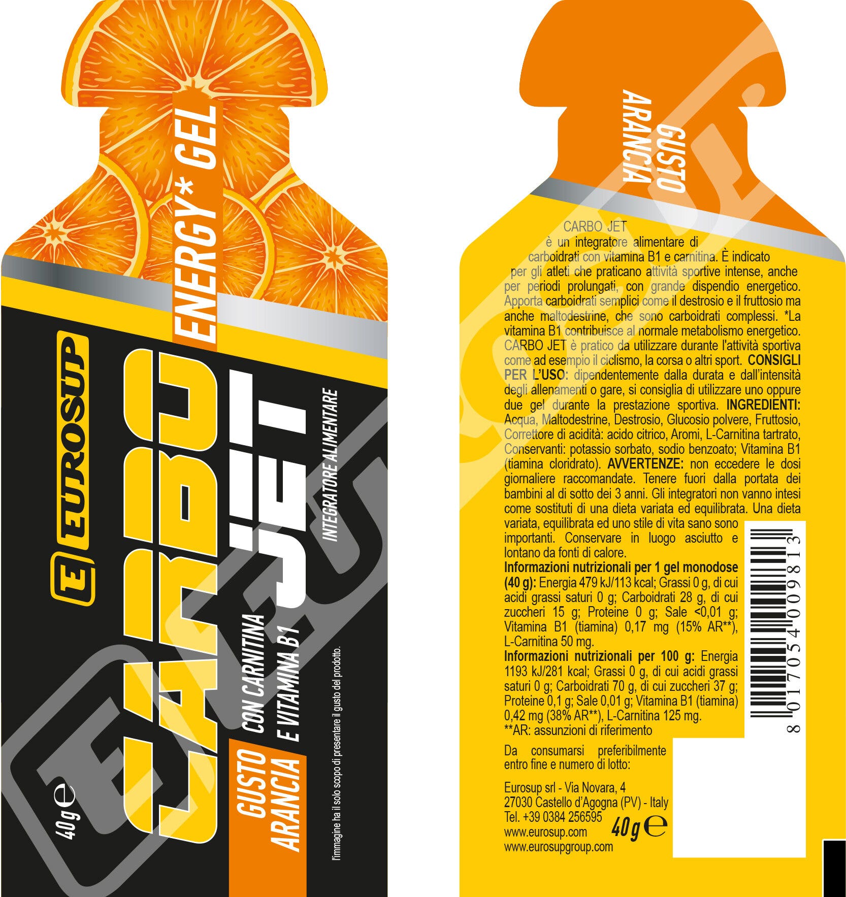 Eurosup Carbo Jet Energy Gel Gusto Arancia 40g