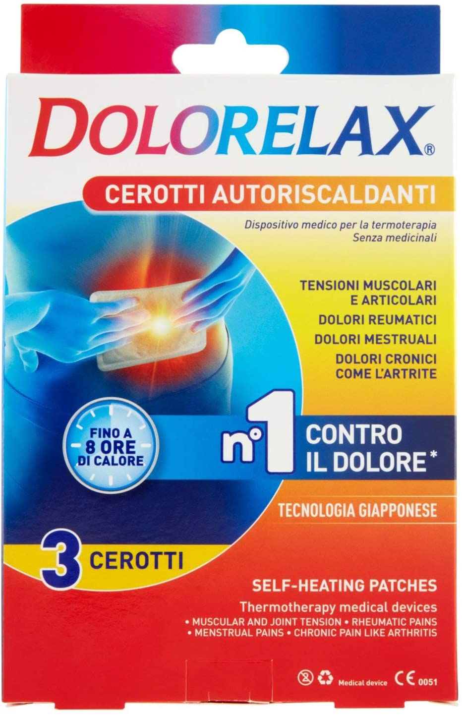 DOLORELAX CEROTTO EFFETTO CALDO AUTORISCALDANTE 3 PEZZI - DISPOSITIVO MEDICO CE
