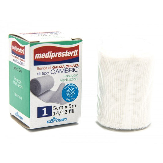 MEDIPRESTERIL BENDA DI GARZA ORLATA CAMBRIC 5CM X 5 METRI - DISPOSITIVO MEDICO CE