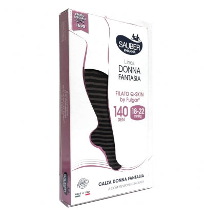 SAUBER DONNA QSKIN 140 DEN RIGHE TAGLIA L/XL NERO E BISCOTTO