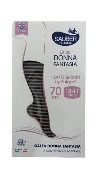 SAUBER DONNA QSKIN 70 DEN RIGHE TAGLIA S/M NERO E BISCOTTO