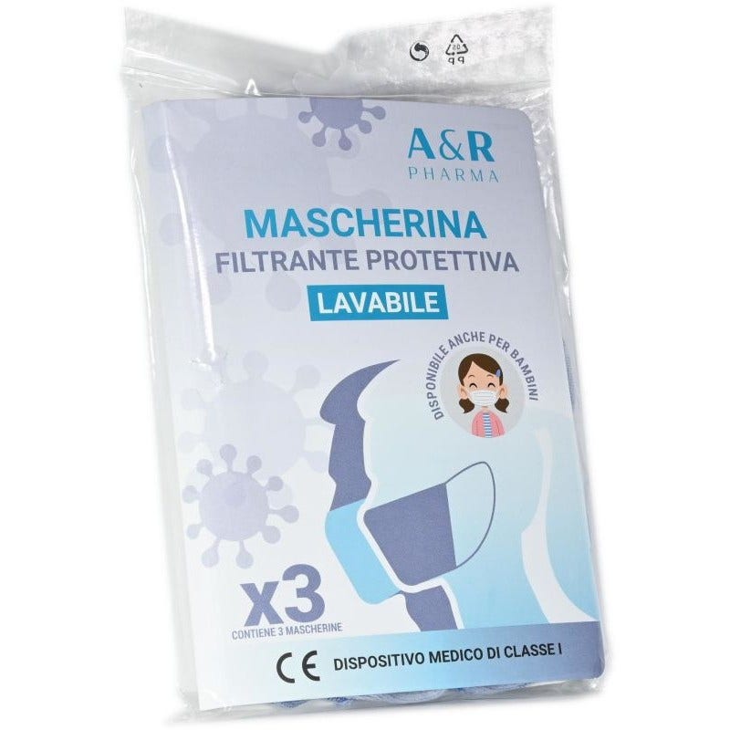 Mascherina Protettiva Lavabile Bambini Fantasia Cuori 3 Pezzi