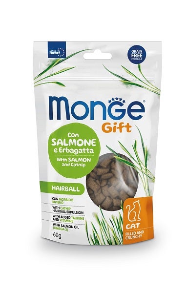 Monge Filled & Crunchy Hairball Snack Per Gatti Salmone E Erbagatta 60g